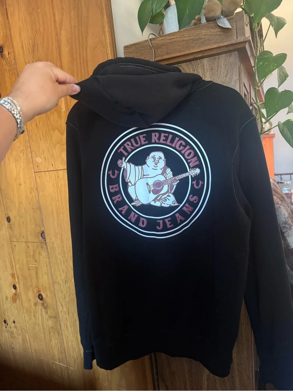 True Religion Black Hoodie with White Stitching